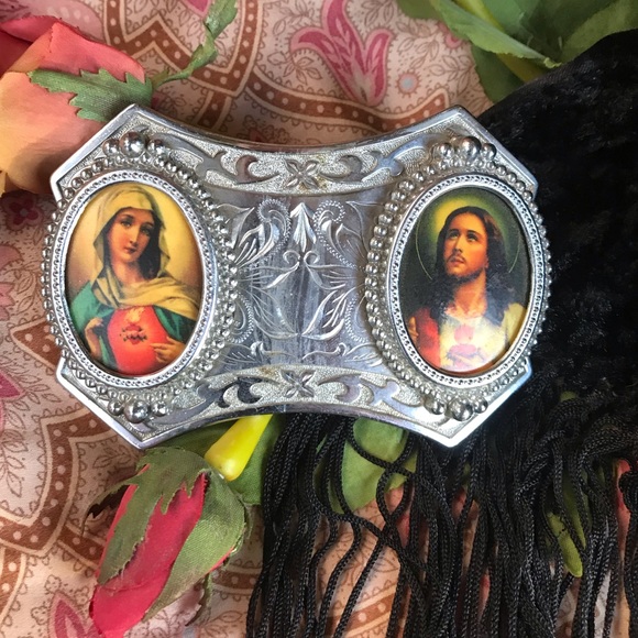 Vintage Other - Catholic iconography silver belt buckle. Made in US. Goth, Rockabilly, Vintage